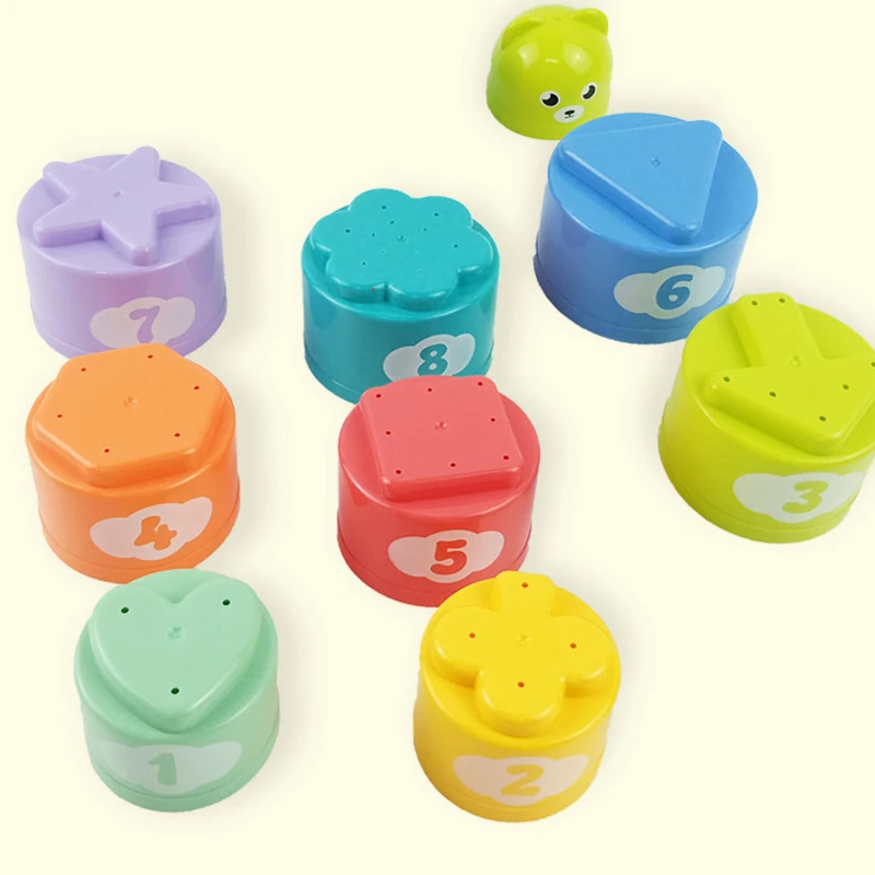 9PCS Fun Rainbow Cups Stacking Cups Figure Letters Baby Children Educational Toy Stacking Tower Mini Bear Kids Toddler toys