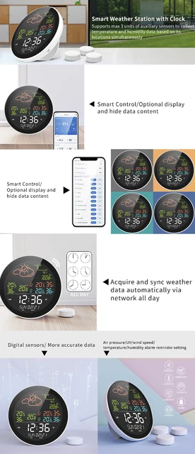 Pour Tuya Wifi Station météo w / horloge température humidité mètre horloge  nouveau - Snngv