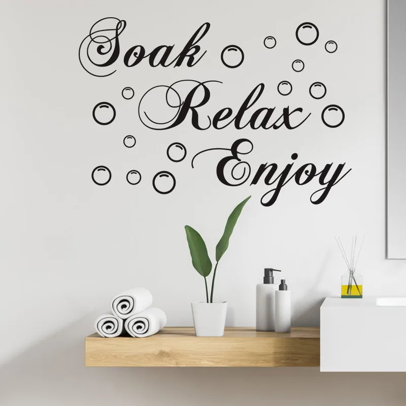 Letter Graphic Wall Sticker SOAK RELAX ENJOY Pattern Bathroom Background Wall Decoration And Beautification