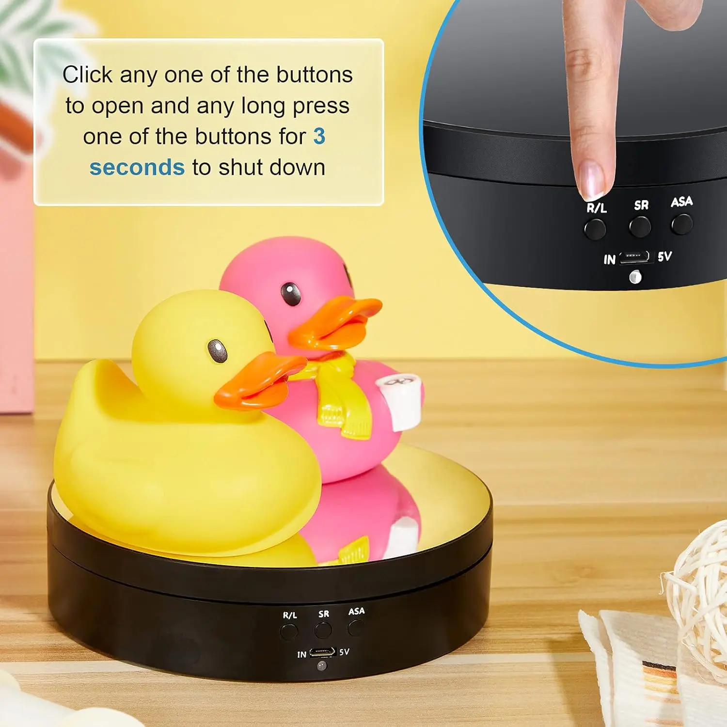 Motorized 360° Rotating Display Stand with USB Power – Black
