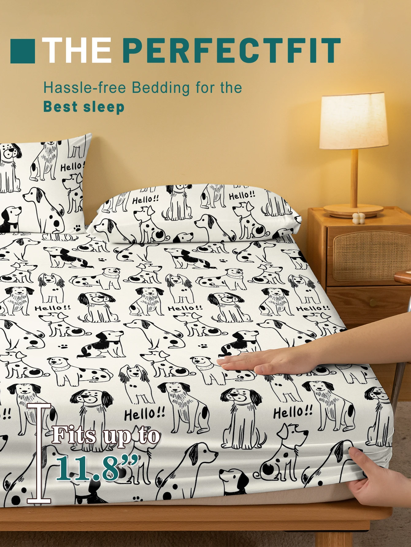 1 Cartoon Cute animal dog printed matte Fitted Sheet, bedroom printed bed cover, bedding (excluding pillowcases) 3