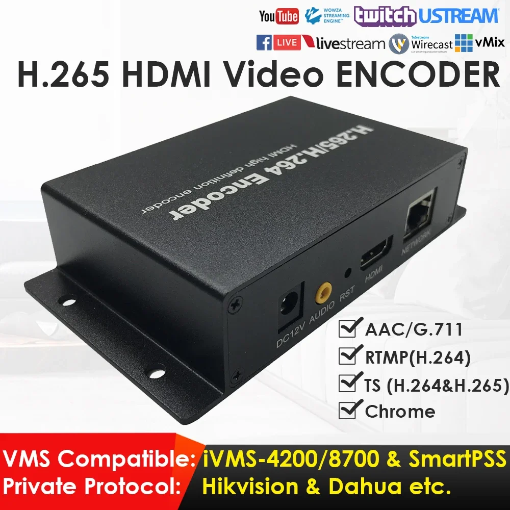 

H.265 1080P HDMI Network Video Encoder Suitable for IPTV CCTV Surveillance Live Broadcast to YouTube Facebook W/TS RTMP DDNS