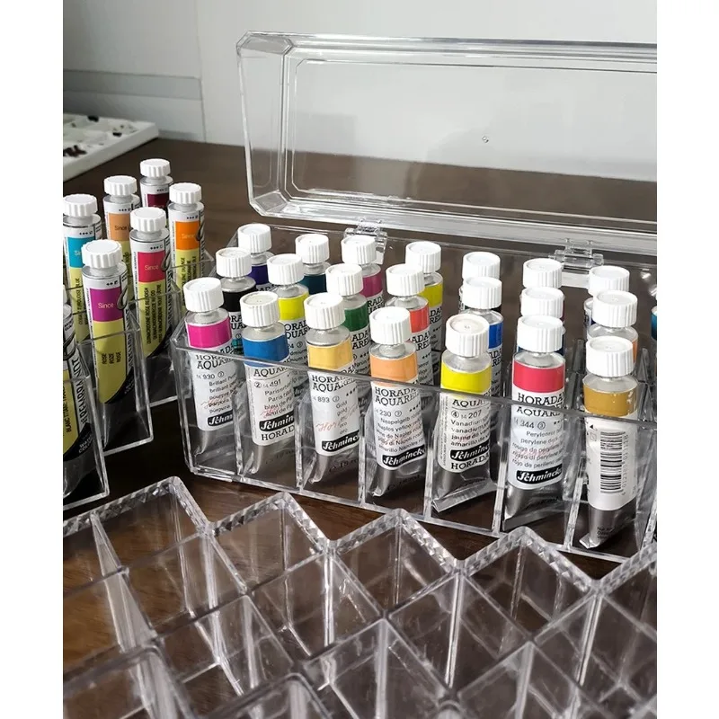 Watercolor Tube Storage Box Acrylic 16/28 Grid Lid Transparent Box Acrylic Oil Painting Gouache Storage Rack Art Tool