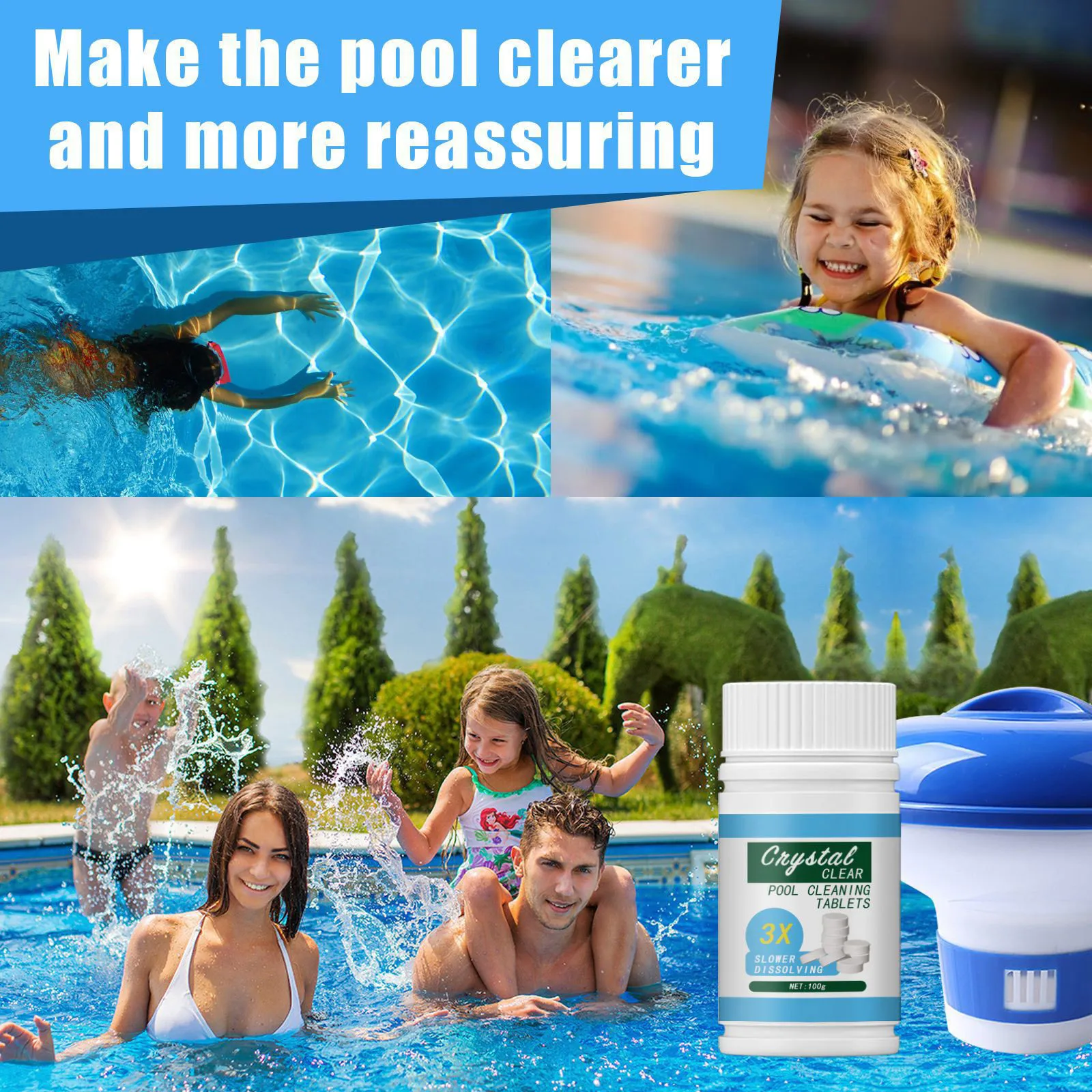Pool Cleaning Set Tablet Effectively Purify Water Crystal Clear Pool Foaming Cleaners Swimming Pool Detergent Household Cleaning