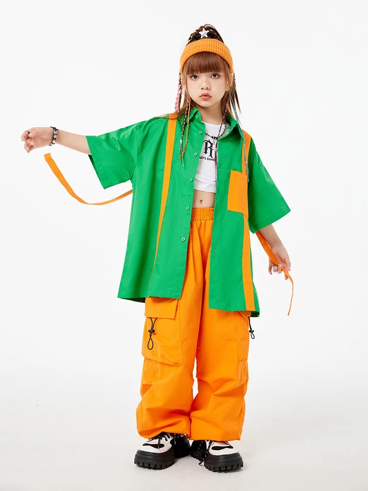 Fashion Loose Shirt Coat Girls' Clothes Hip Hop Kids Dance Costume Boys Street Dancing Performance Catwalk Stage Costume BL6500 girl dance costume