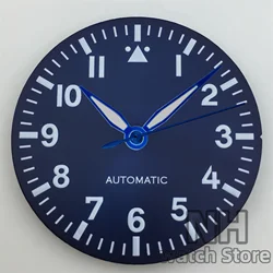 Pilot Style Watch Dial with Luminous Black, Green, and White Accents - NH35 NH36 (Blue Dial hand 1)