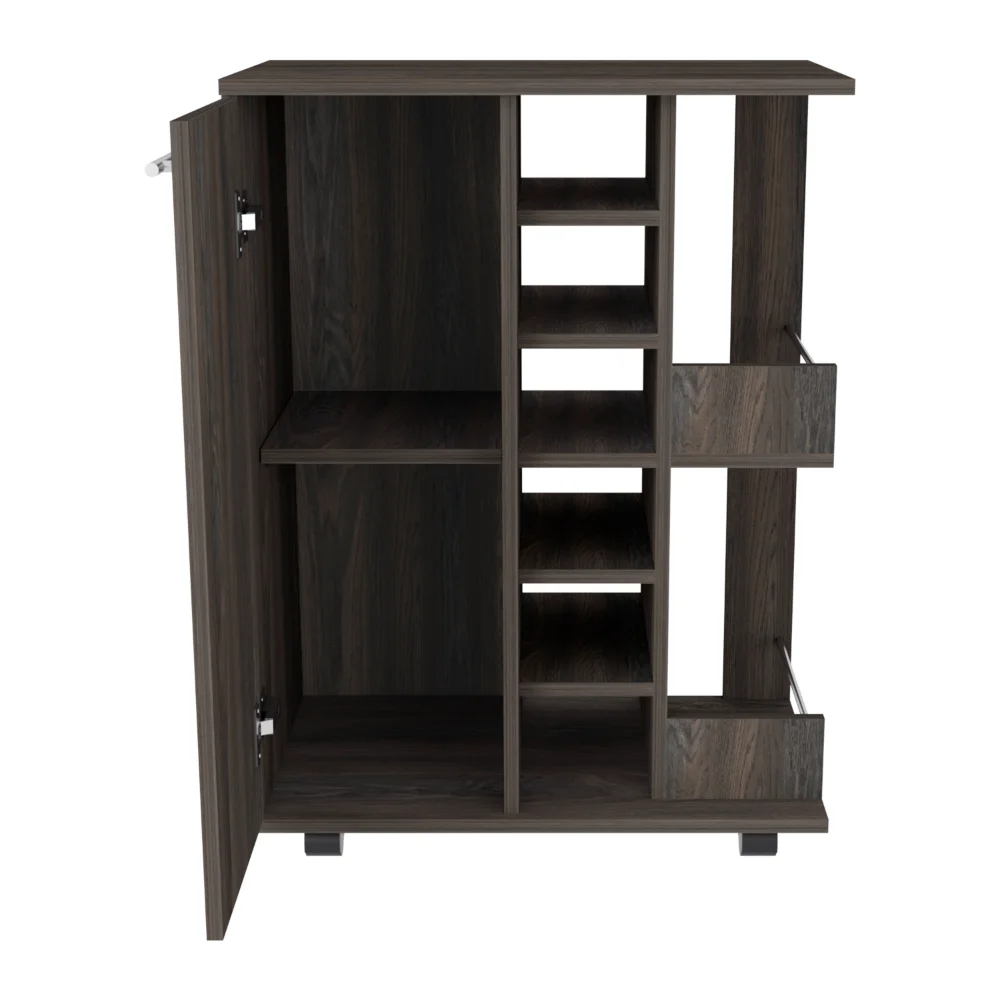 32" Oak Bar Cabinet with Wine Rack,Coffee Bar Table with 4 wheels Cabinet Storage Suitable for Home,Bars ,Cafes