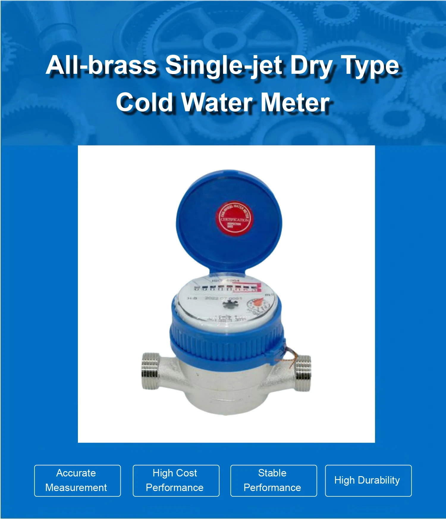 LXSG-13D ISO4064 Class B Single Jet Water Meter Dry Dial Brass Nickel Plated Mag