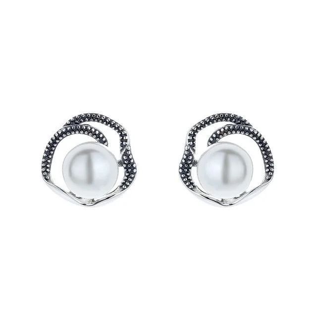 

061FR ZFSILVER S925 Silver Korean Fashion Trendy Elegant Retro Freshwater Pearl Flower Earrings Charms Jewelry Party Girls Women
