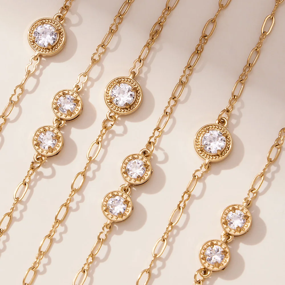 86 cm Lange Halskette Für Frauen Edelstahl Vergoldet Runde Glänzende Zirkon Anhänger Halskette frauen Luxus Schmuck – Detail 5