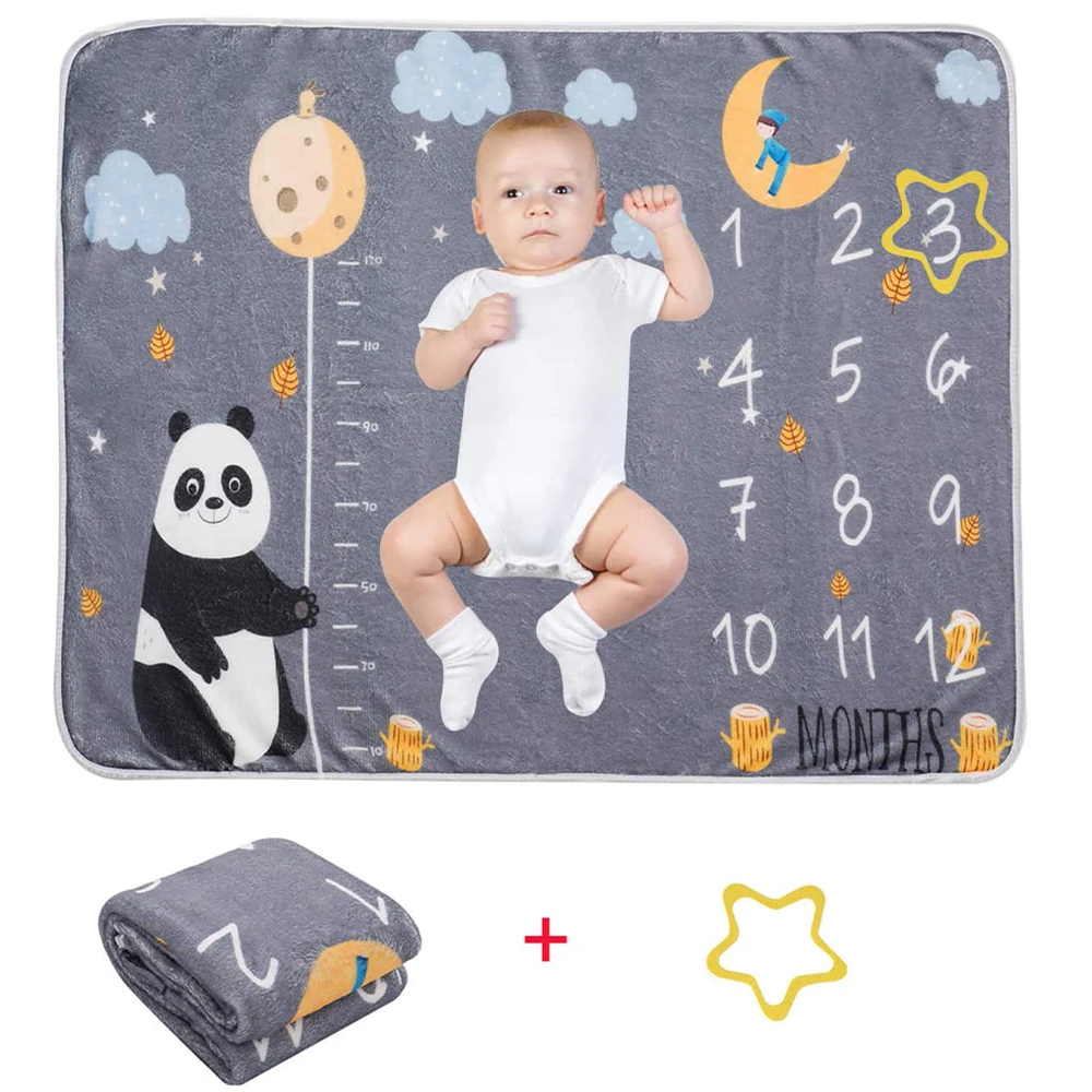 Ylsteed Baby Monthly Milestone Blanket Fleece Photography Background Prop for Boy Girl Lion Animal Rabbit Print Shooting Blanket 2