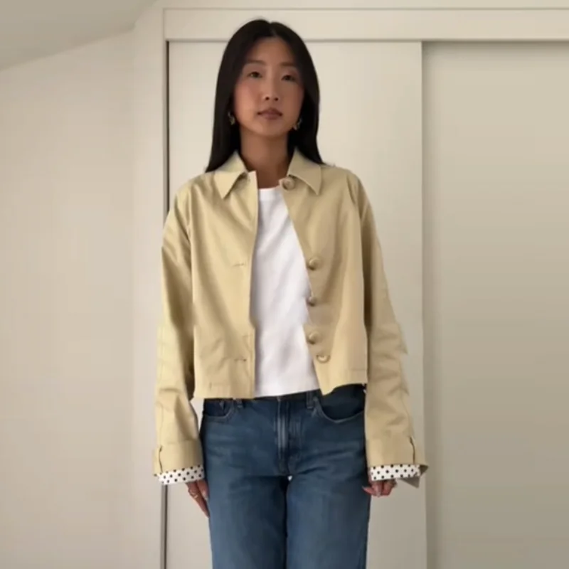 Chic Double-sided Short Jacket Long Sleeves Versatile Coats Stylish Casual Trendy Fashion Women's Outerwear Fall Cool Streetwear
