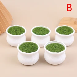 Elegant White Round Planter Set with Artificial Lawn Mat - 5 Piece Set for Indoor and Outdoor Decor (B)
