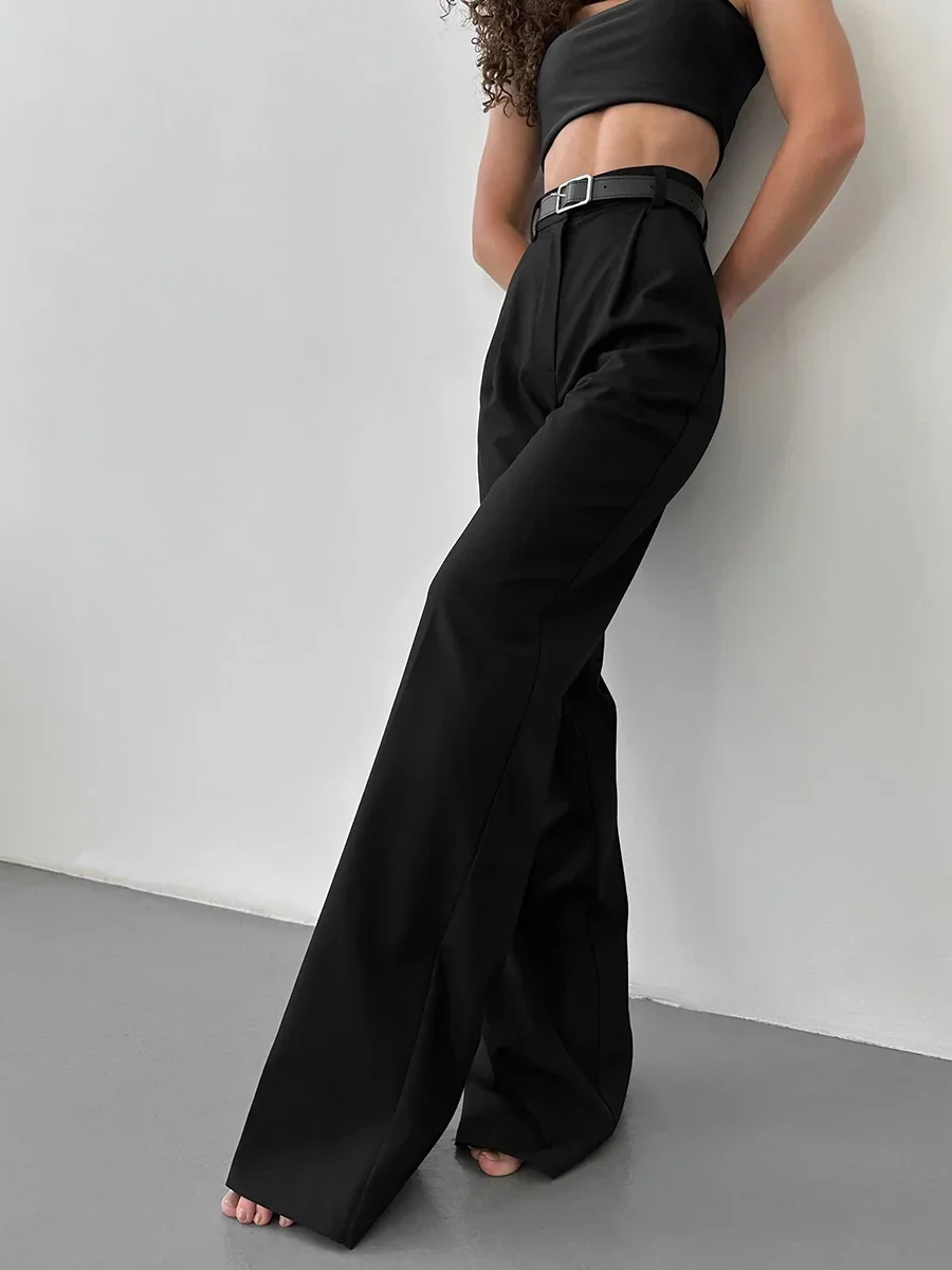 Bornladies Autumn Office Ladies Trousers Women High Waist Pants Pockets Female Summer Pleated Wide Leg  Solid OL Pants Women