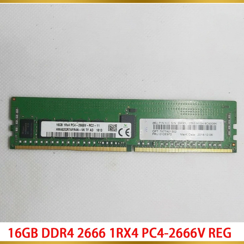 1PCS Server Memory For Lenovo 01DE972 7X77A01302 16GB DDR4 2666 1RX4 PC4 2666V REG