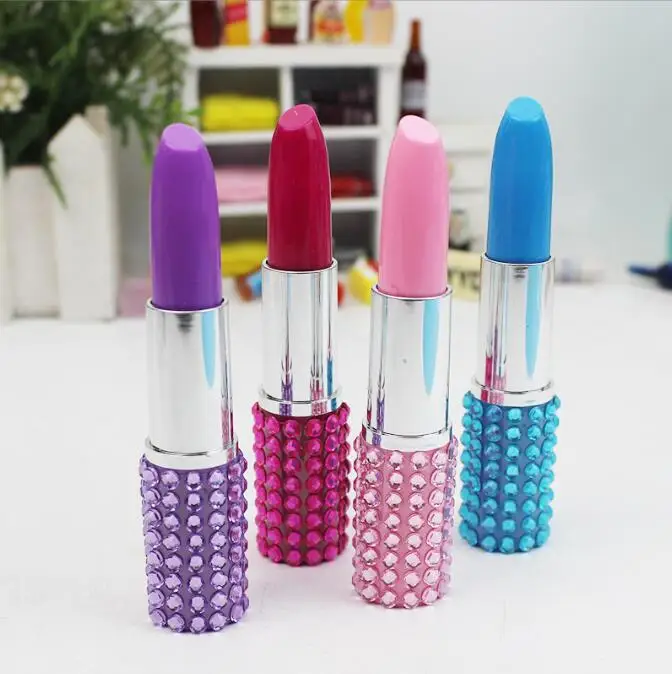 

50 pcs/lot Creative Diamond Lipstick Ballpoint Pen Cute Lipstick 0.5MM Black Ink Roller Ball Pen School Office Writing Supply