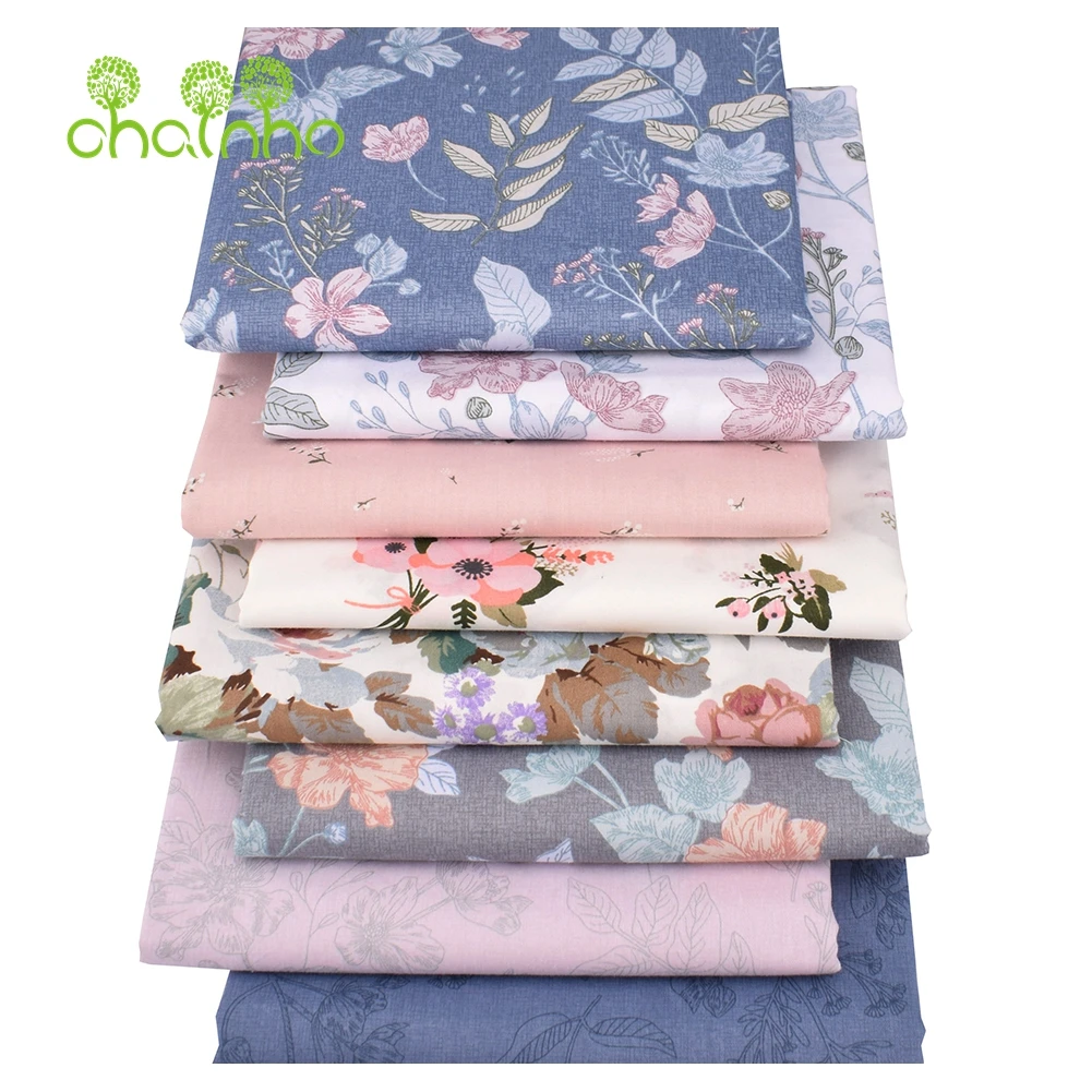 Chainho,Printed Twill Weave Cotton Fabric,DIY Sewing Quilting Material,Patchwork Cloth,Floral Series,2 Specification,15C209