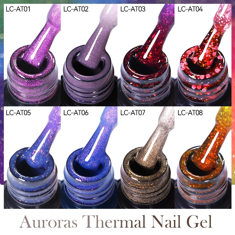 LILYCUTE Color Changing Auroras Thermal Gel Nail Polish Nude Purple Glitter Sparking Long Lasting Manicure Nails Art Gel Varnish 4