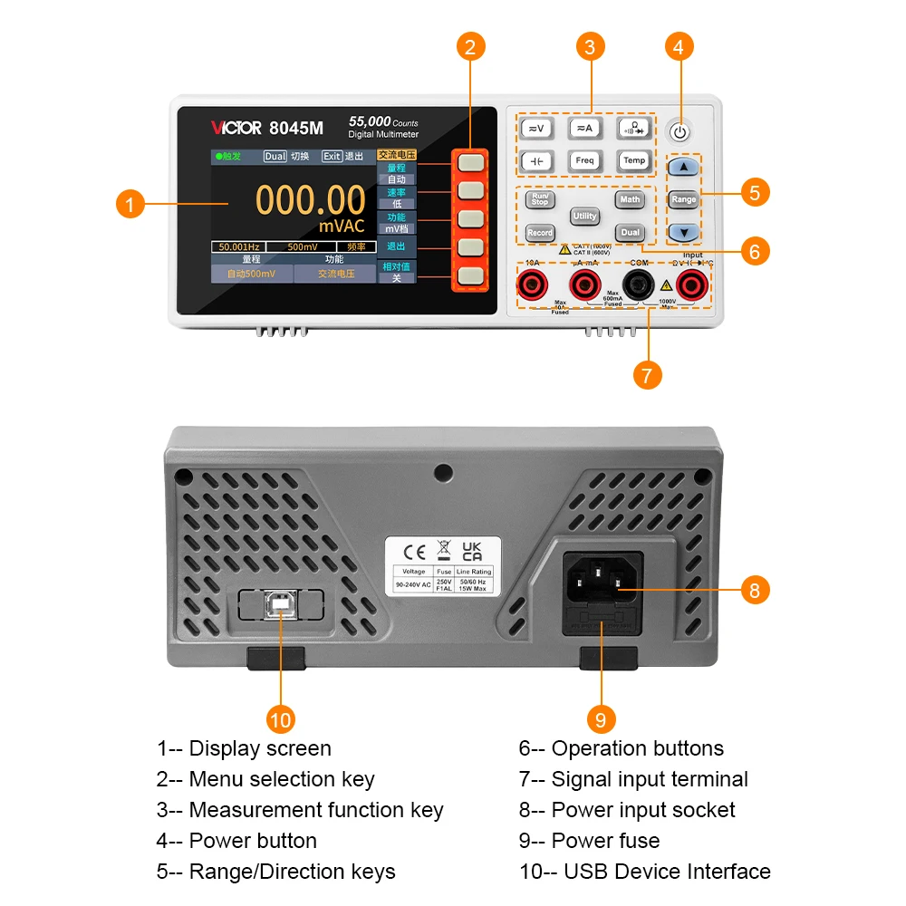 Victor 8045M Bechtop Multimeter 55000 Counts True RMS 3.5inch LCD