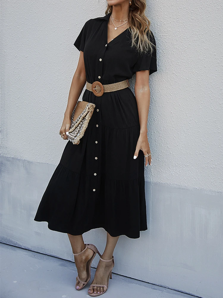 Summer Elegant Casual V-Neck Short Sleeve Maxi Dress