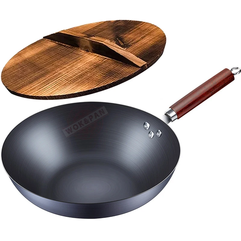 

Flat Bottom Wok Pan 12.6" iron Stir Fry Pans Preseasoned iron Skillet Non-stick Cooking Pan for Electric Induction Cooktops Woks