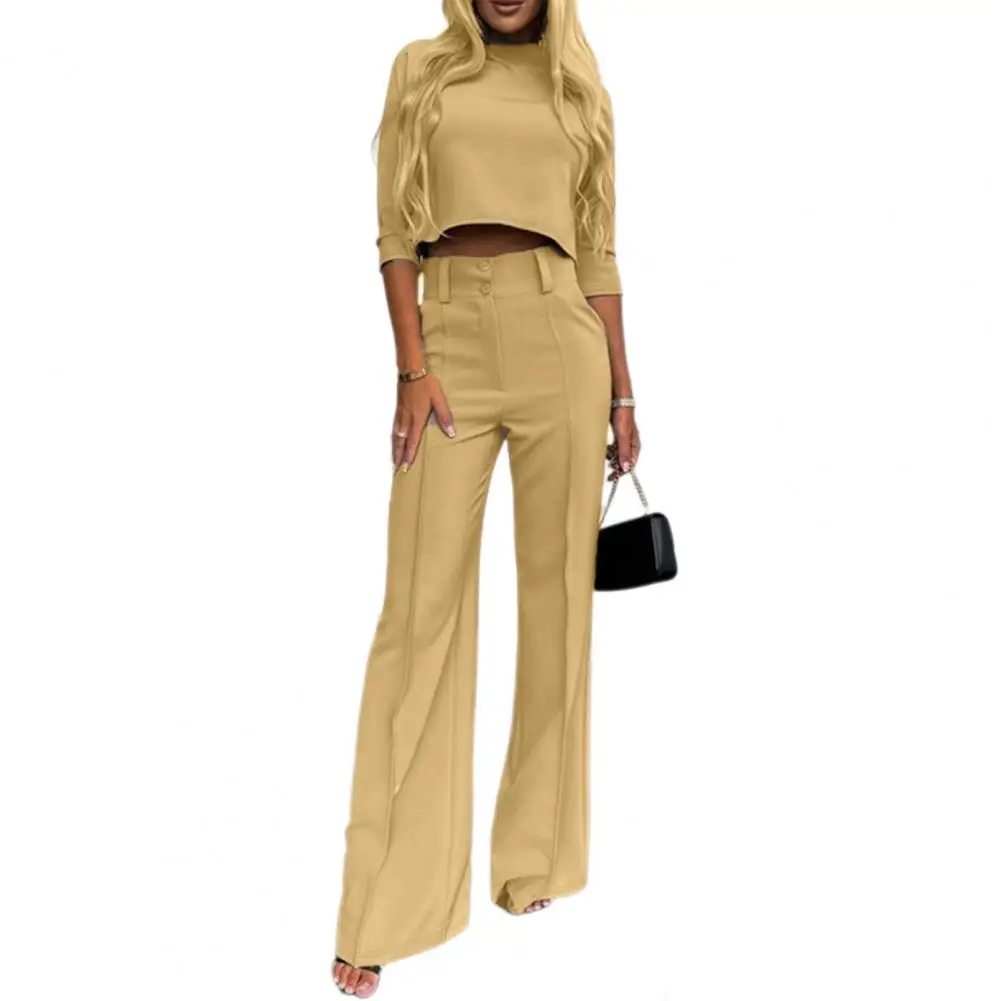 Goosudu Solid High-Low Top & Pants Set