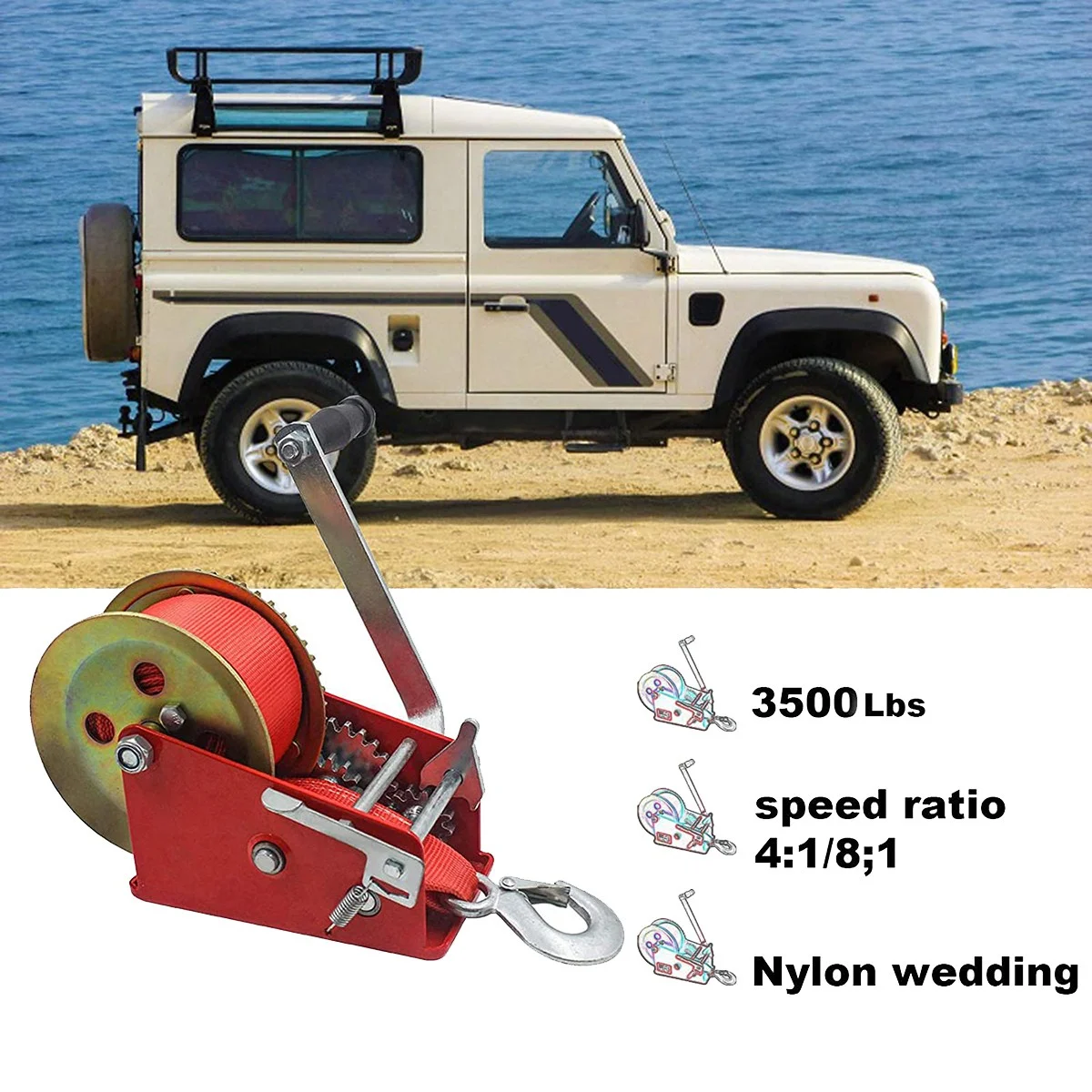 Boat Winch 3500Lbs Capacity Heavy Duty Hand Winch Boat Trailer Winch Manual with 10M(32Ft) Strap