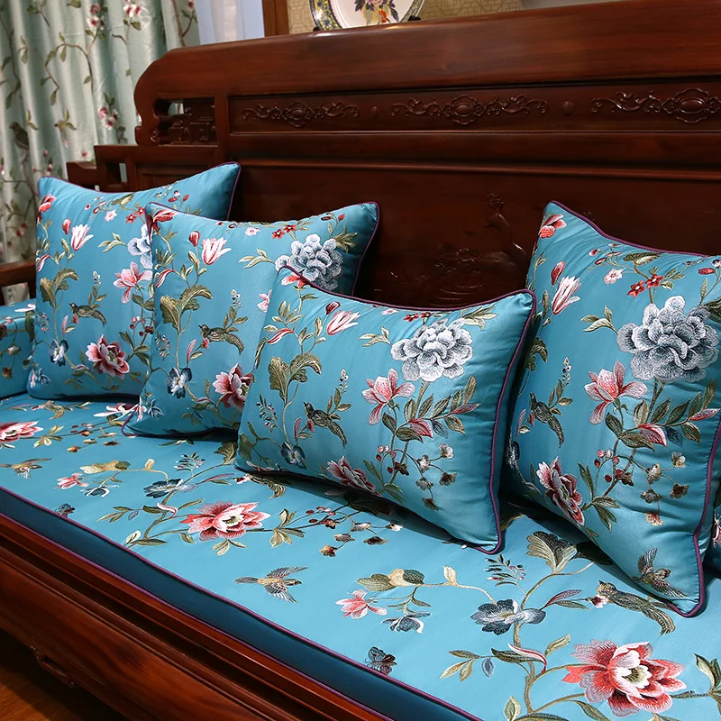 

Embroidered Cushion Cover Luxurious New Chinese Style Flowers Birds Pillowcase Living Room Bedroom Home Decorative Sofa Cushion