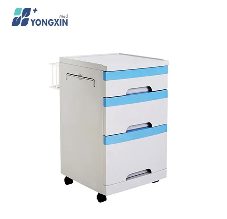 

Hospital Furniture Best Price three drawers ABS storage bedside cabinet with castors (YXZ-805)
