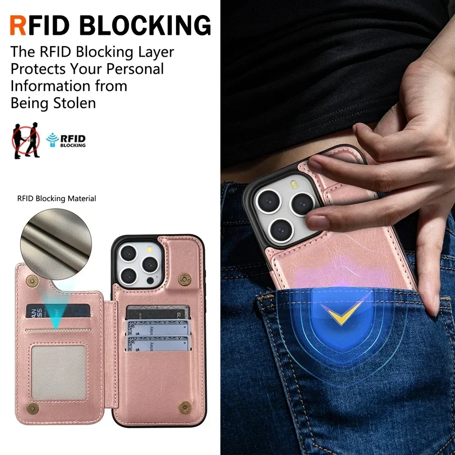 Premium RFID-Blocking Leather Wallet with Anti-Theft Magnetic Cover