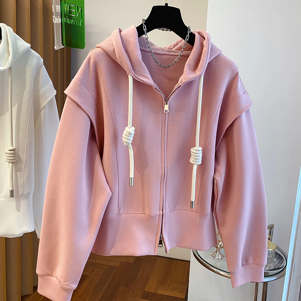 

Куртка женская с капюшоном на молнии, повседневный Свободный свитшот с длинным рукавом, верхняя одежда в стиле оверсайз, весна-осень