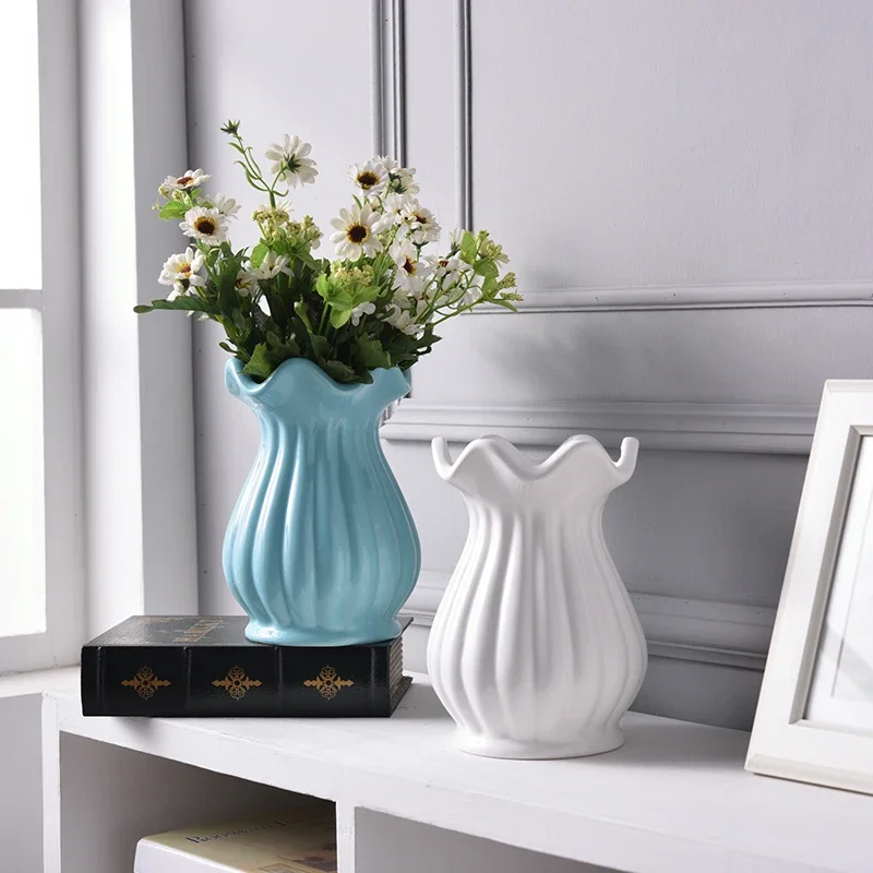 Modern minimalist ceramic countertop vase Ornament living room home rose flower vase blue white vase home decor white vases 2