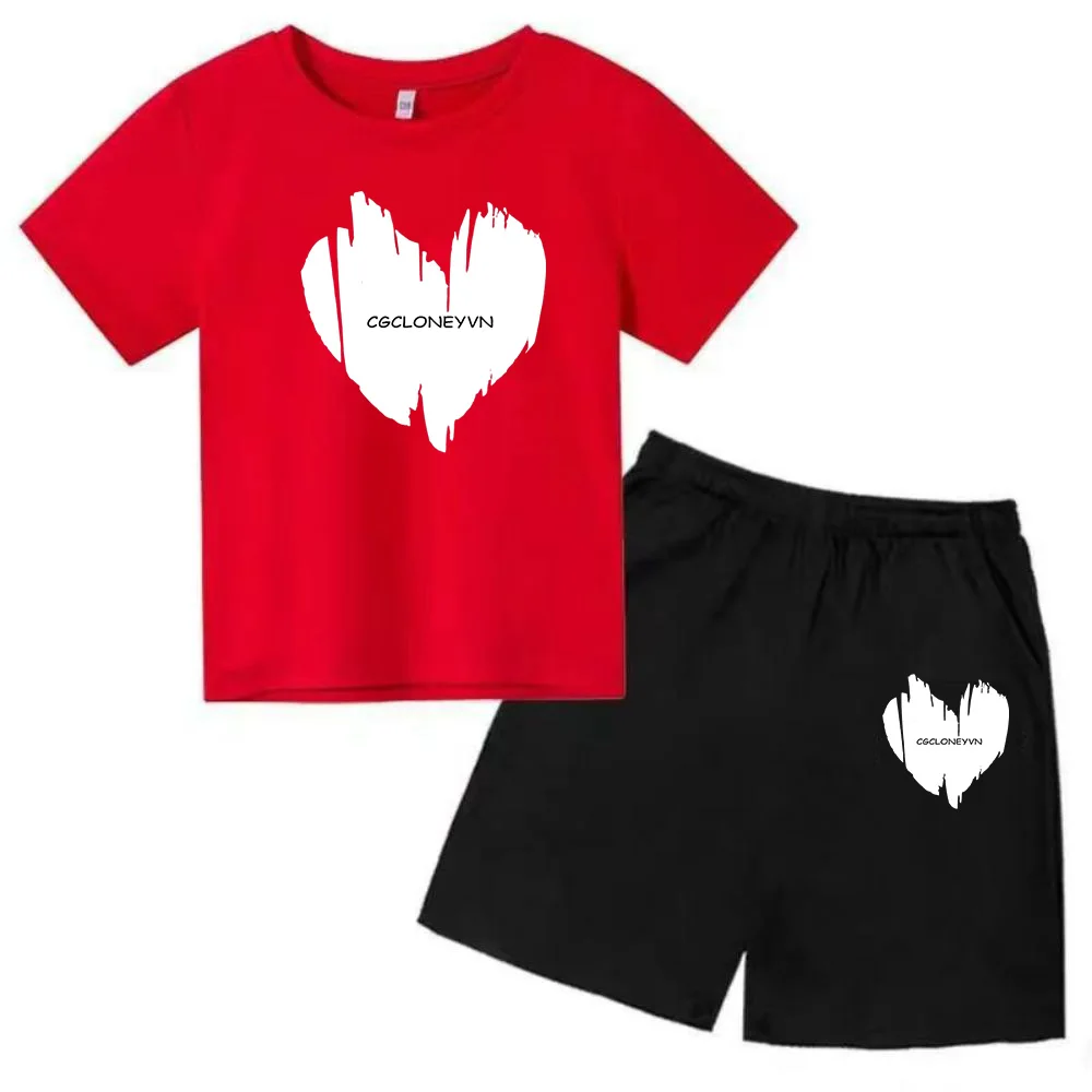 thumbnail image 1 of Conjunto de 2 piezas de camiseta y pantalones cortos para niños y adolescentes, ropa deportiva con estampado de moda coreana, conjunto de verano para bebés, manga corta, 3 a 12 años, 1 of 5
