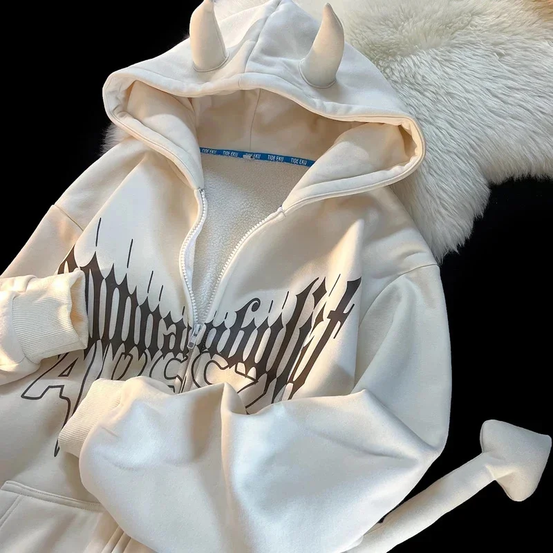 

arajuku Demon dies Tail desin otic Oversized die Sweatsirt ot Zip Up die Clotes Couples Streetwear Women