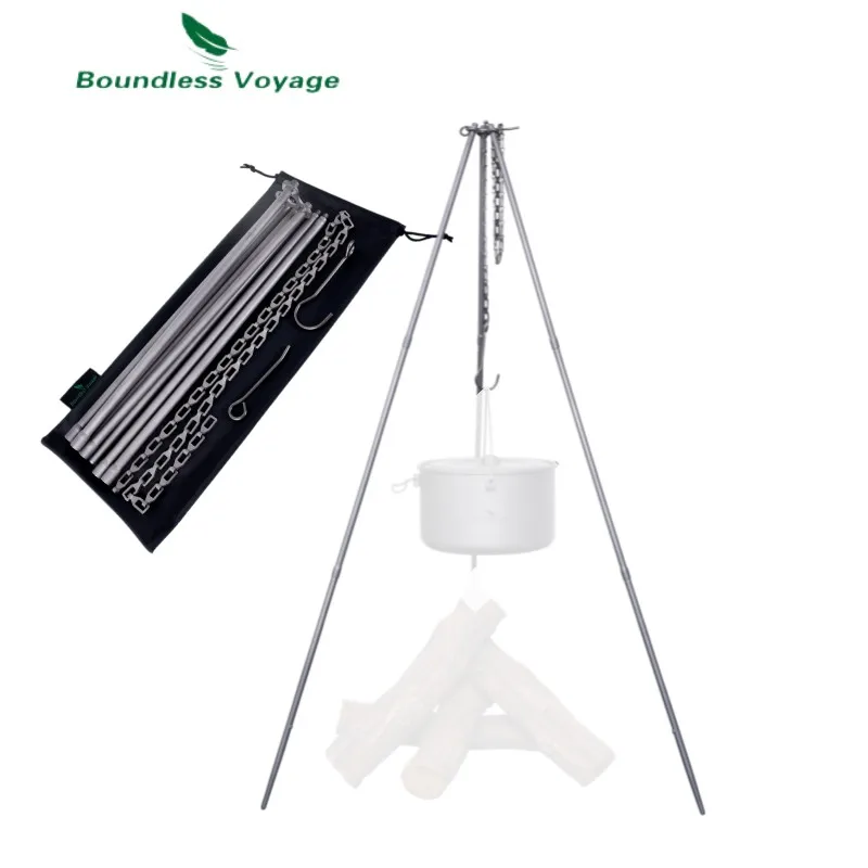Boundless Voyage 티타늄 조절식 삼각대 걸이 체인, 야외 캠핑 홀더, 냄비 그릴 주전자 요리 키트