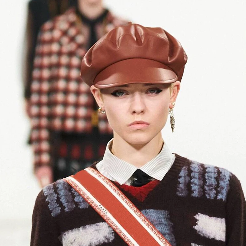Genuine Leather Soft Hat Autumn Winter Women Beret Stylish Fashion Outdoors Sport Keep Warm Hat Baseball Cap Pumpkin