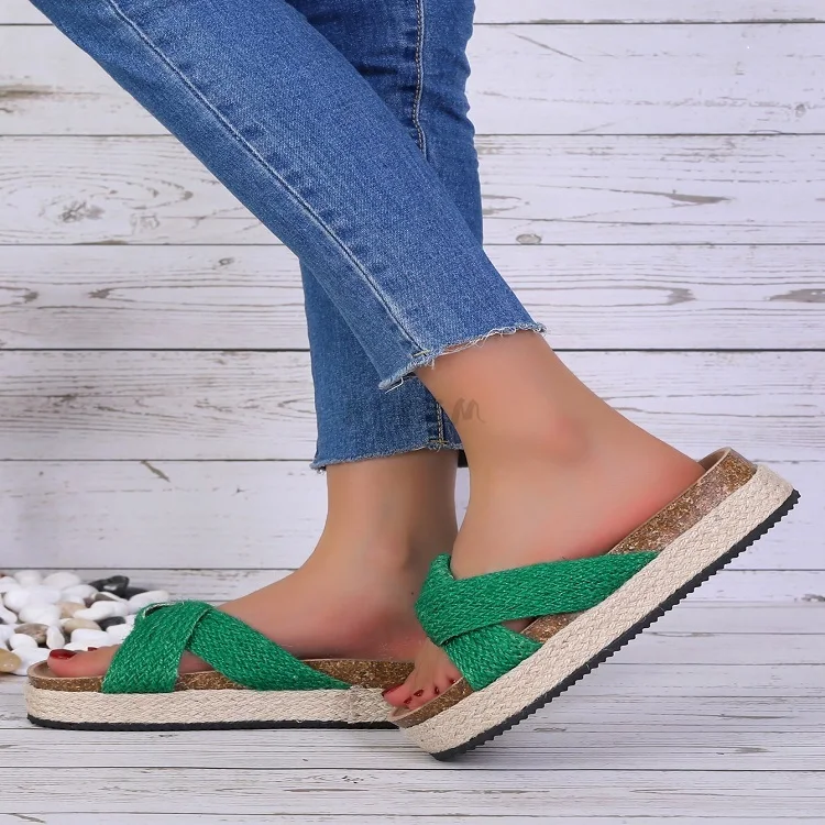 

New Women's Summer Linen Flip Flops Home Hotel Indoor Slippers Male Black Cross Flax Slippers Men Slides Flat Sandals House Shoe