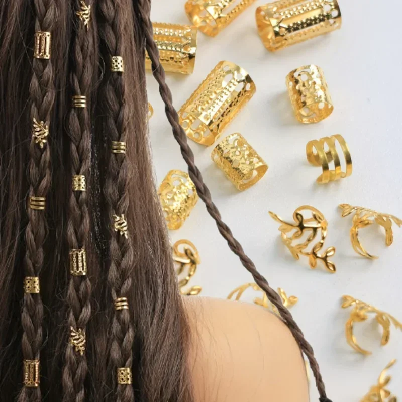 870503-37bfbd.jpg 40pcs African Hair Braids mix Hair Braider Metal Hair Rings Beads Cuffs Tubes Charms Hollow Out Dread Decoration Accessories - Image 1