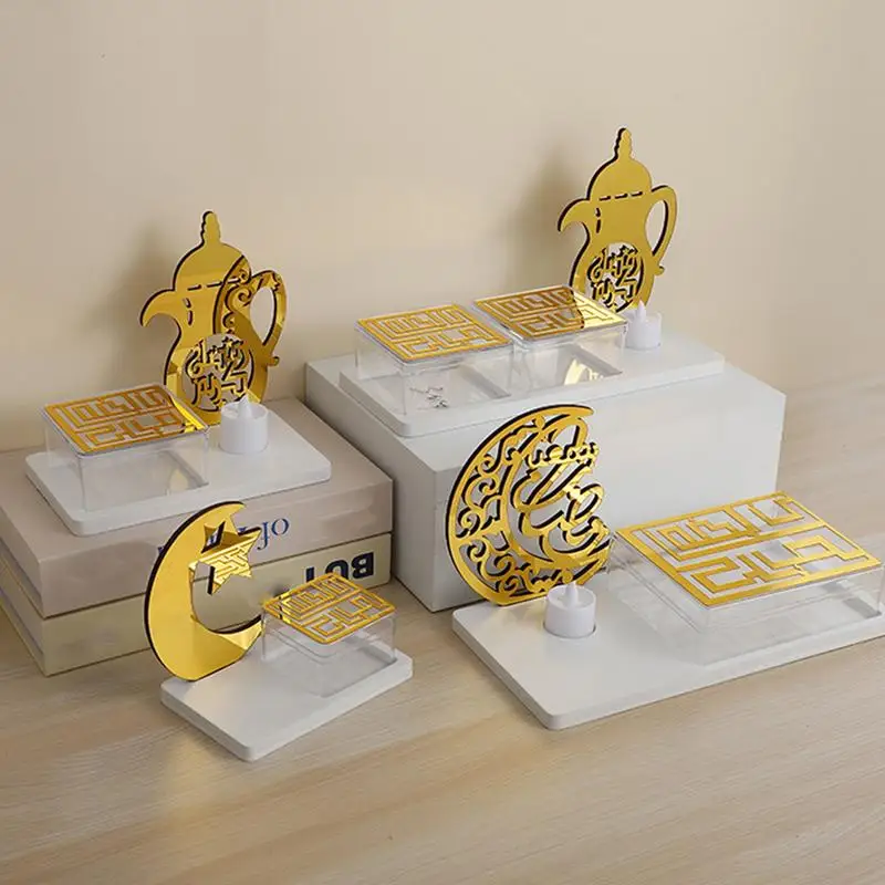 

Golden Moon Eid Decoration PortableCandlestick Eid Plates Food Storage Containers For Room Muslim Islamic Festival Home Supplies
