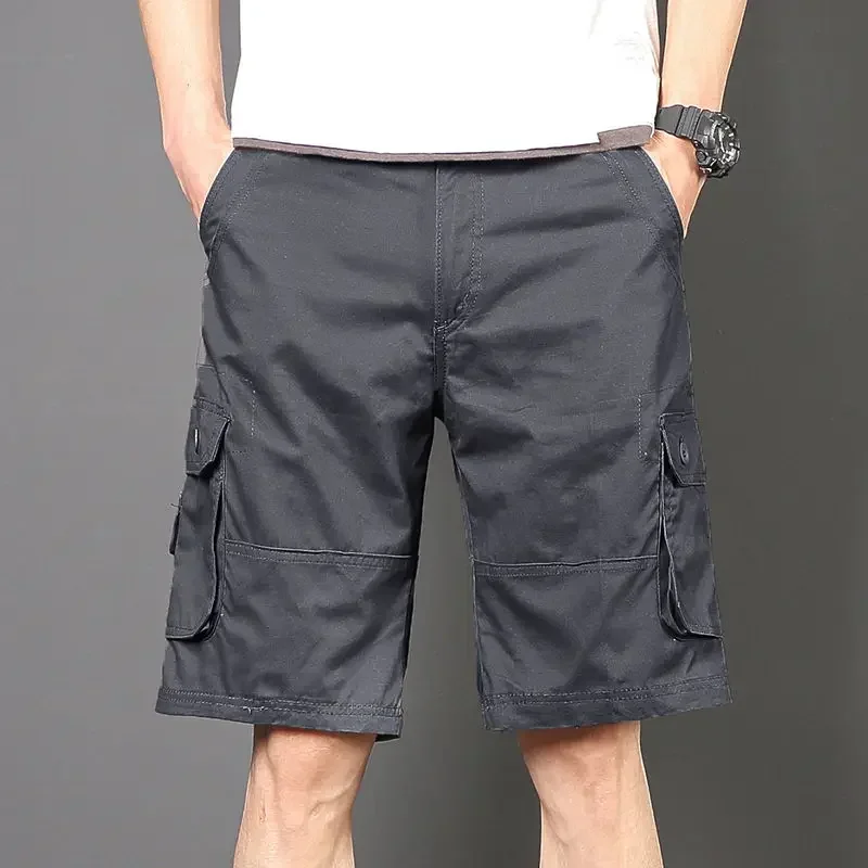 Black Long Men's Cargo Shorts Green Over Knee Half Male Bermuda Short Pants Distressed Wide Front Pocket Elastic Waist Homme Y2k