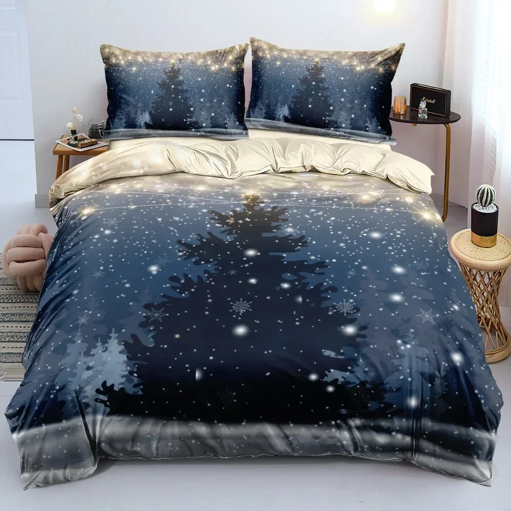 3D Flora Christmas Tree Duvet Cover Twin King Festival Santa Deer Bedding Set Polyester Quilt For Adults Home Decor