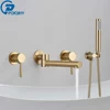 Brushed Gold Bathtub Faucet Wall Mounted Rotating Spout Bath Shower Tap Wall Mounted Bathroom Tub Water Tap Shower Mixer Faucet 1