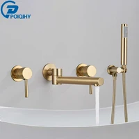Brushed Gold Bathtub Faucet Wall Mounted Rotating Spout Bath Shower Tap Wall Mounted Bathroom Tub Water Tap Shower Mixer Faucet 1