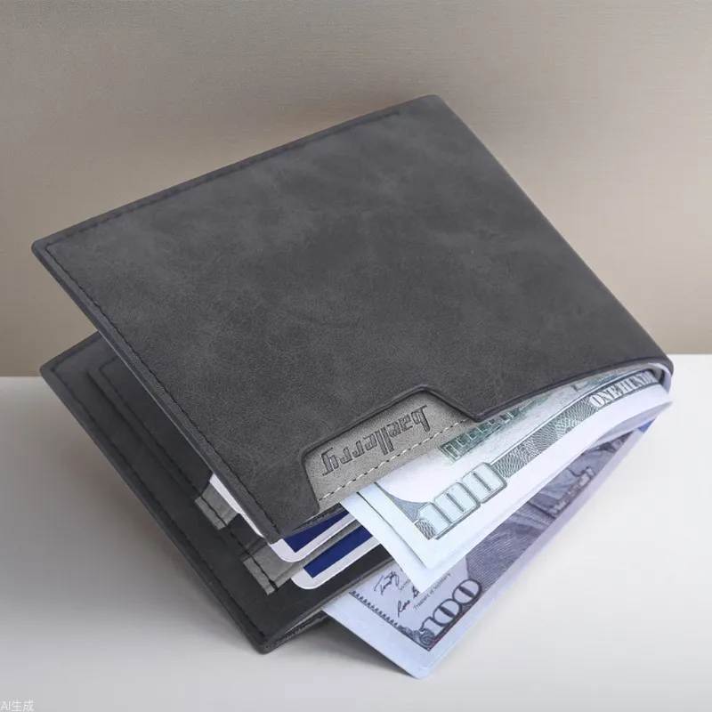 New Men's Short Wallet Multi Card Slots Open Leather Clutch Matte Young