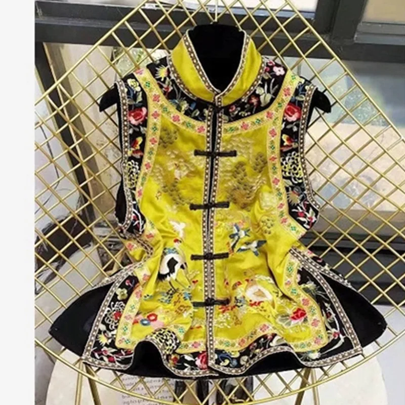 Lmproved New Chinese Vest Women Spring Autumn Vintage Cheongsam Tang Suit Top Print Short Coat Chinese Style Waistcoat 3301