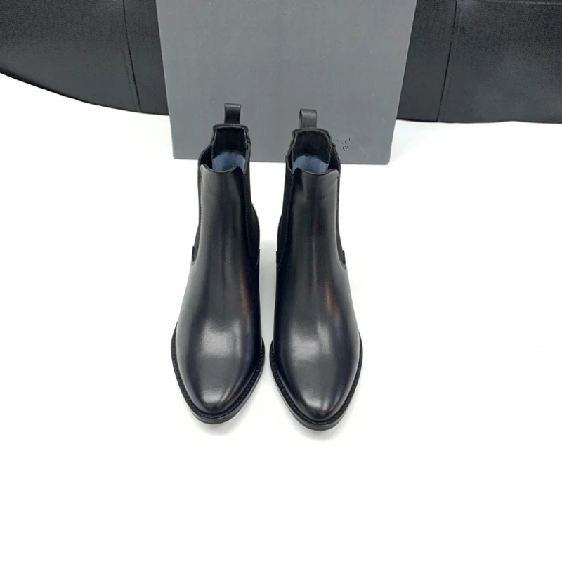 Dave&Di Autumn French Fashion Ladies Elegant Genuine  High Heel Boots Leather Comfortable Casual Chelsea Boots Women