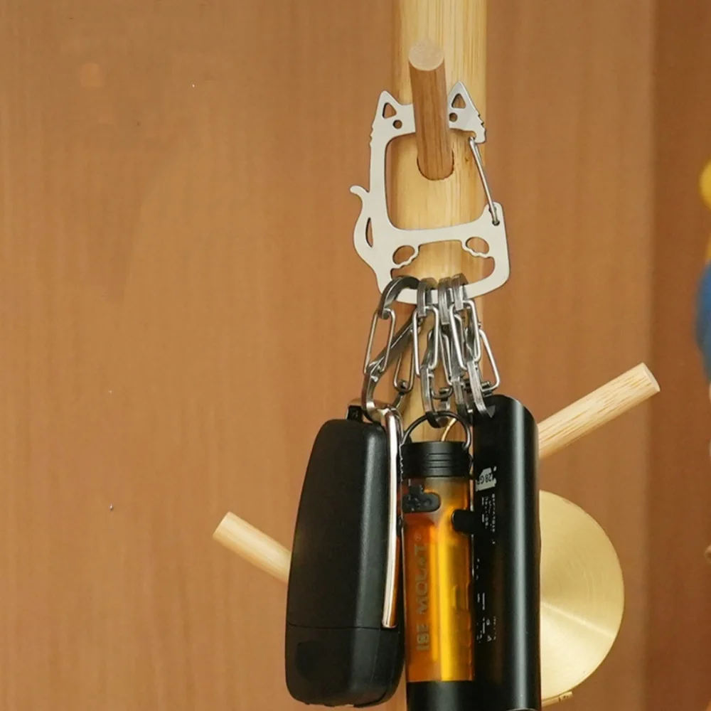 Camping Bergsteigen Schnalle mit vier Haken zum Aufhängen Karabiner Clip Zubehör Outdoor Katze geformt Edelstahl Schlüsselanhänger – Detail 14