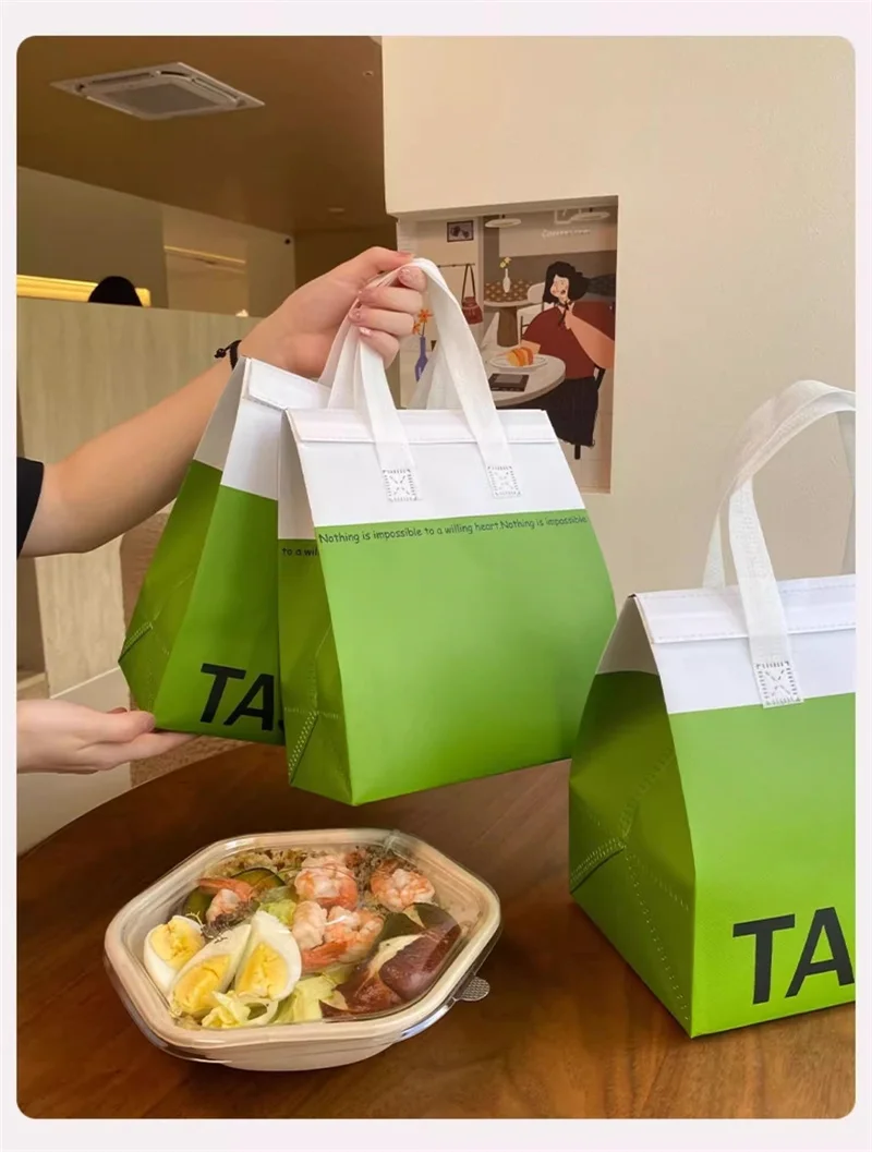 10pcs Green Non-Woven Insulated Tote Bags – Portable Reusable Pouches for Food, Drinks,... - SKU NITB1747 - UGI Packaging