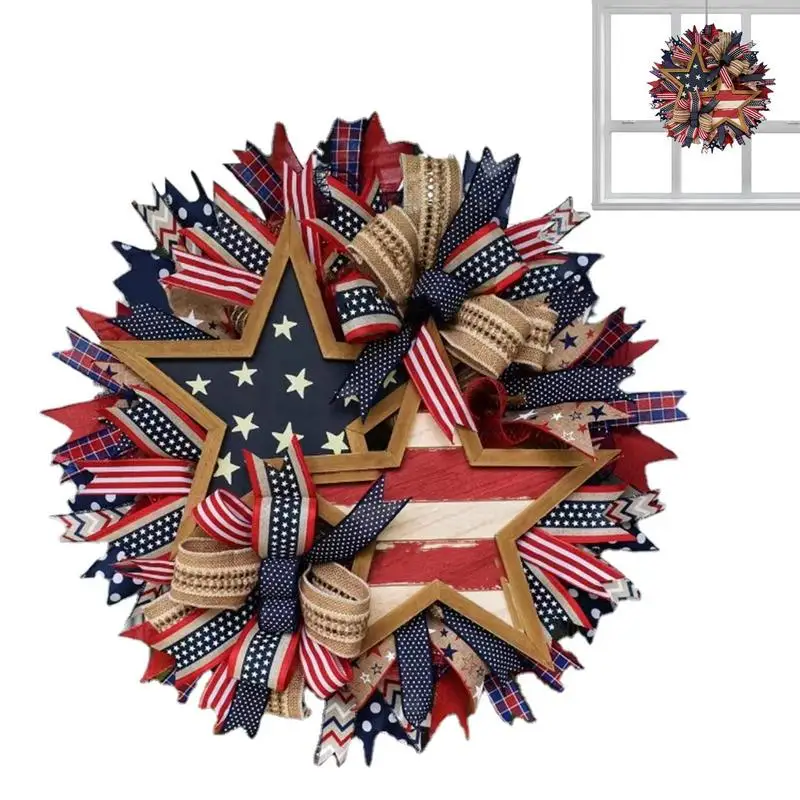 

Patriotic Wreath 4th Of July Wreaths For Front Door Outside 16in Front Door Wall Home Star Decor United State Red White Blue