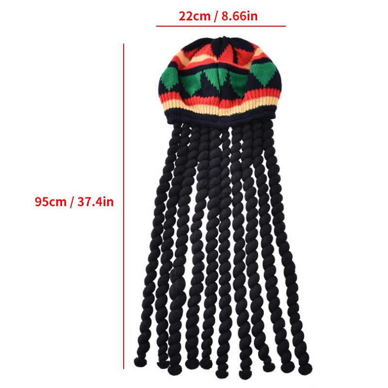 Jamaican Style Woven Knitted Wigs Beret Hat Black Dreadlocks Wig Rasta Wig Crocheted Knitted Beret Cap Reggae Wig Hat for Party 6